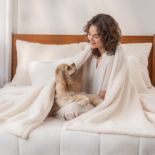 Berkshire Blanket Classic Extra-Fluffy™ Plush Throw Blanket, Soft Fuzzy Fluffy Long Hair Throw Blanket for Couch Sofa Bed, Cream, 50x60 Inches - color: Cream, size: Throw/Throw XL