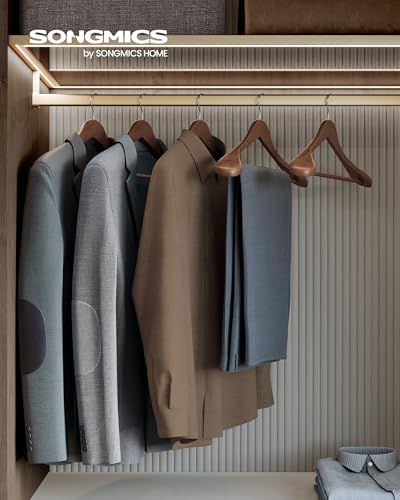 SONGMICS Extra Wide Wooden Suit Hangers, Set of 10 Clothes Hangers, Swivel Hooks, Non-Slip Bars, for Outfits, Suits, Coats, Shirts, Dresses, Walnut Color UCRW050KZ01 - color: Walnut Color