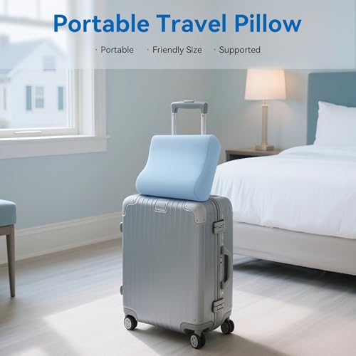 AM AEROMAX Travel Contour Memory Foam Pillow, Cervical Pillow for Neck Pain Relief, Neck Orthopedic Sleeping Pillows for Side, Back and Stomach Sleepers. - color: Blue, size: Travel Size