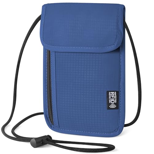 Likesing 5.5" L x 7.9" W Travel Neck Wallet, RFID Blocking Passport Holder, Security Lightweight Passport Travel Wallet, Neck Pouch Gifts for Women Men(Blue) - color: Blue