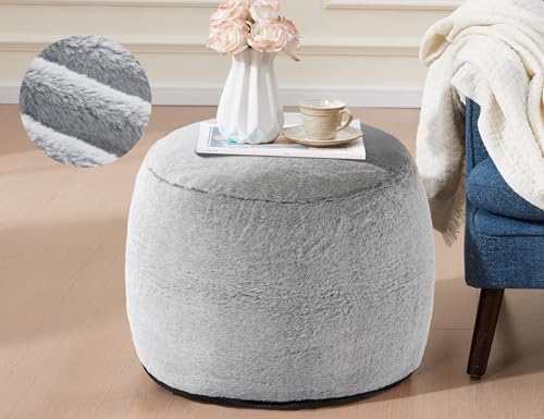 WSOFRLAC Boho Ottoman Living Room Furniture 20"x15" Large Round Ottomans Pouf Couch Foot Rest Grey Pouf Ottoman Foot Rest with Foam Chunk Filling Pouffe Ottomans Stuffed Foot Rest Poufs for Couch - color: Light Grey, size: 20"D x 20"W x 15"H