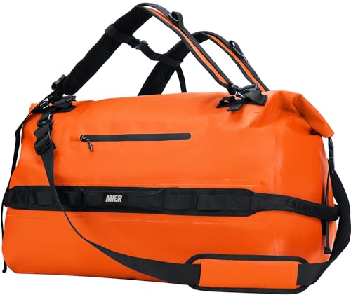 MIER Waterproof Duffel Bag Motorcycle Dry Bag Backpack Large Roll-Top Heavy Duty Dry Duffle Bags for Kayaking Camping Boating Gym Beach Cruise Ship, 60L/80L - color: Orange, size: 80L