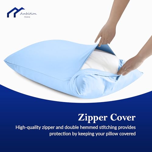 Egyptian Cotton Youth Pillowcase 16 x 22 Inch with Hidden Zipper Closure Set of 2 Travel Pillow Cover 500 Thread Count 100% Soft Light Blue - color: Light Blue, size: Youth 16x22
