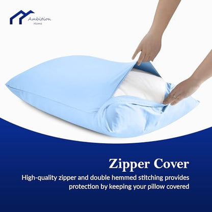 Egyptian Cotton Youth Pillowcase 16 x 22 Inch with Hidden Zipper Closure Set of 2 Travel Pillow Cover 500 Thread Count 100% Soft Light Blue - color: Light Blue, size: Youth 16x22