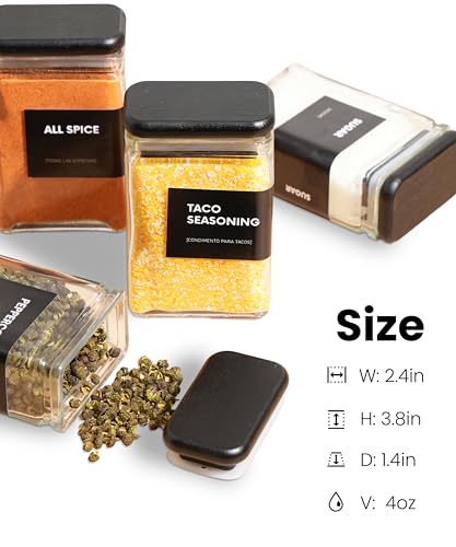 APT 1101 Glass Storage Jars with Bamboo Lid, glass canisters with airtight lids, Clear jars with lids for Spice, Cookie, Candy, Tea, Coffee Bean and Rice (Black, 4oz, set of 12) - color: Black