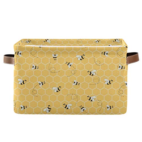 Cute Animal Bee Square Storage Basket Bin Canvas Fabric Compressible Organizer Basket with Handle for Bedroom Nursery Office, 1PCS - color: Bee, size: 1 pc