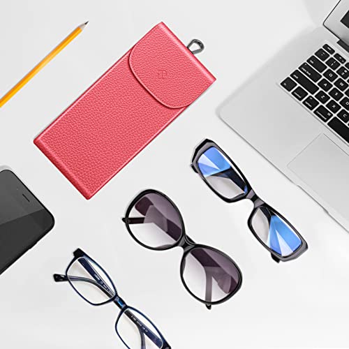 FINTIE Double Glasses Case with Carabiner Hook, Portable Vegan Leather Eyeglass Case Anti-scratch Sunglasses Pouch - color: Watermelon