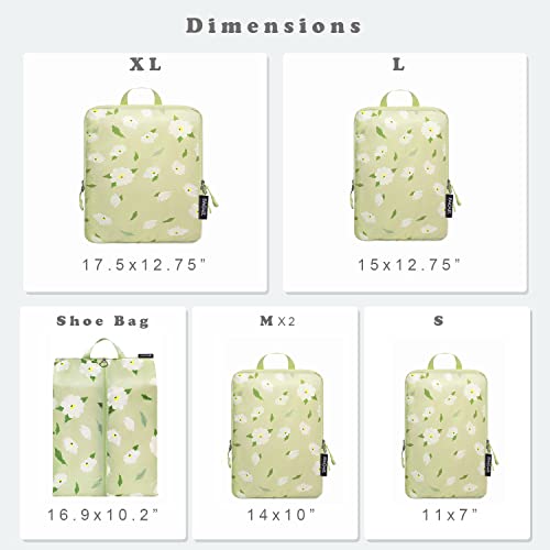 BAGAIL 6 Set Ultralight Compression Packing Cubes Packing Organizer for Travel Accessories Luggage Suitcase Backpack - color: Green Flower70D, style: Cloth Pattern