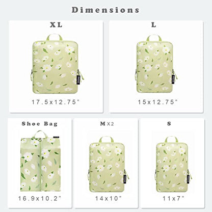 BAGAIL 6 Set Ultralight Compression Packing Cubes Packing Organizer for Travel Accessories Luggage Suitcase Backpack - color: Green Flower70D, style: Cloth Pattern