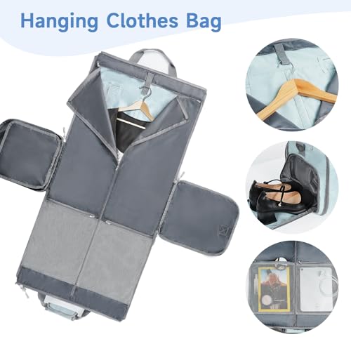 ‌Ytonet Foldable Garment Duffle Bags for Travel, Carry On Convertible Duffel Bag with Shoe Compartment & Water Resistant Fabric, 2-in-1 Hanging Suit Organizer, Mint Green - color: Blue