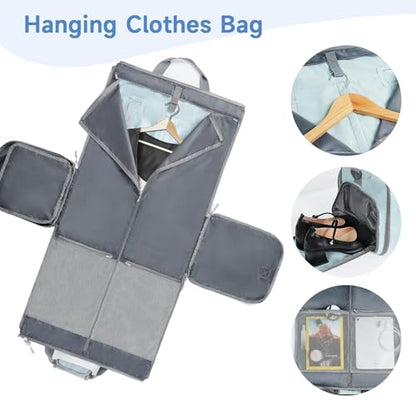 ‌Ytonet Foldable Garment Duffle Bags for Travel, Carry On Convertible Duffel Bag with Shoe Compartment & Water Resistant Fabric, 2-in-1 Hanging Suit Organizer, Mint Green - color: Blue