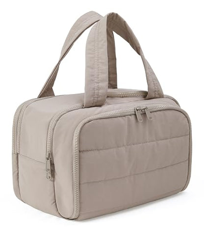 Travel Toiletry Bag for Women, Large Wide-open Puffy Cosmetic Makeup Bag with Wet-Dry Separation, Multi-Pocket Organizer with Carry Handle for Toiletries, Cosmetics, Essentials, Camel - color: Camel