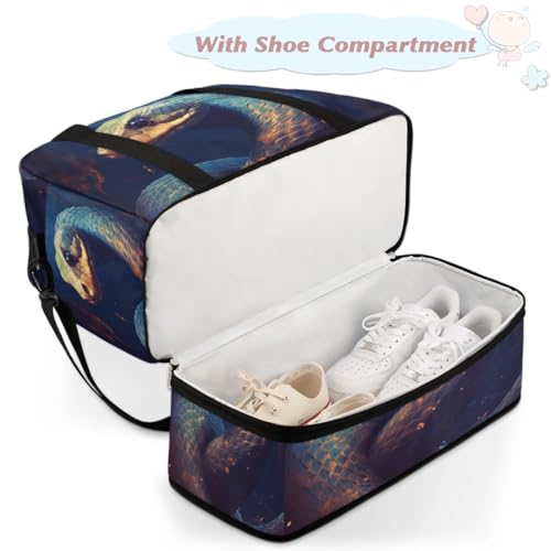 Travel Duffle Bags With Shoes Compartment for Women Men Funny Animal Snake Lightweigh Sports Tote Gym Bag Foldable Canvas Weekender Overnight Carry On Luggage Handle Bag - color: print 11