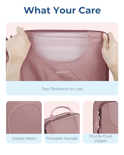 BAGSMART Compression Packing Cubes, 6 Set Packing Cubes for Suitcases, Lightweight Suitcases Organizers Bag Set & Compression Travel Cubes, Travel Essentials Packing Organizers - color: 01-Dusty Pink