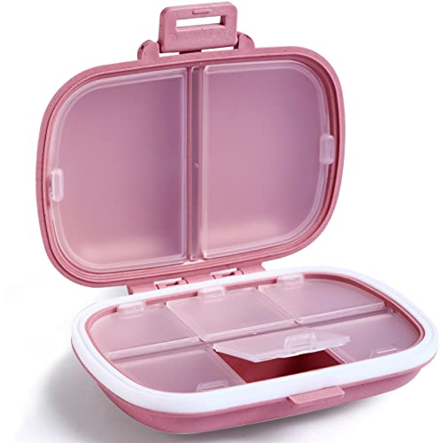 Holii Travel Pill Organizer, 8 Compartments Portable Pill Case, Daily Pill Box to Hold Vitamins, Small Pill Container for Pocket Purse Medicine Organizer（Pink） - color: Pink