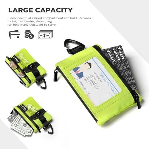 VULKIT Small Minimalist Wallet for Women and Men RFID Blocking, Zipper Coin Pouch with ID Window and Keychain, Water Resistant Travel Lanyard Wallet Lime Green - color: Lime-Green