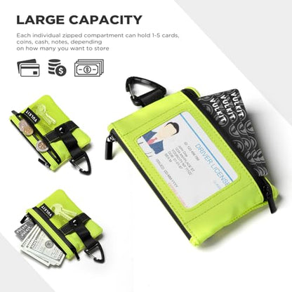VULKIT Small Minimalist Wallet for Women and Men RFID Blocking, Zipper Coin Pouch with ID Window and Keychain, Water Resistant Travel Lanyard Wallet Lime Green - color: Lime-Green