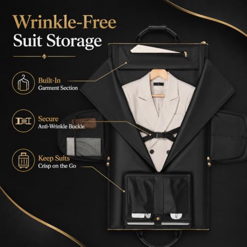 Garment Bag for Travel, Convertible Suit Garment Bag for Men, Stylish Carry On Garment Bag with Shoulder Strap, 2 in 1 Foldable PU Leather Garment Duffle Bag Suit Travel Bag for Men, Black - color: Black
