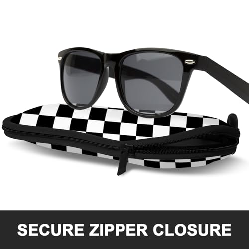 Sunglasses Soft Case, Ultra Light Portable Neoprene Zipper Glasses Case for Men Women - color: Black Plaid