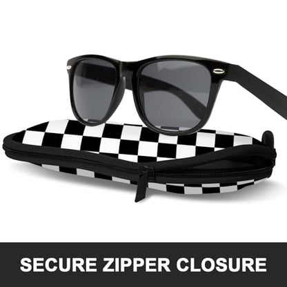 Sunglasses Soft Case, Ultra Light Portable Neoprene Zipper Glasses Case for Men Women - color: Black Plaid