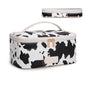 Montana West X Wrangler Travel Makeup Bag 2pcs Set Large Cosmetic Bag with Makeup Brush Holder Portable Make Up Organizer Cute Toiletry Bag with Divider and Handle for Women - color: Cow-Black