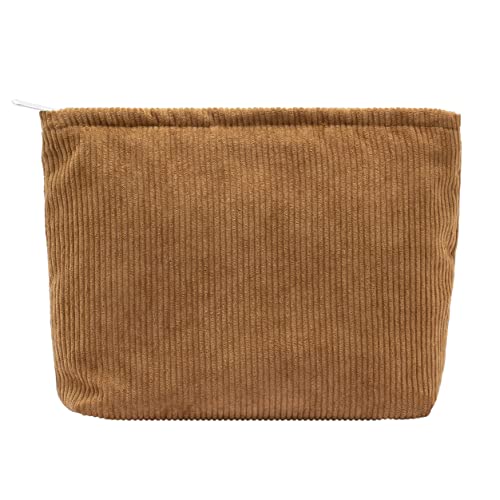 PAZIMIIK Makeup Bag Large Zipper Corduroy Make Up Pouch for Purse Travel Canvas Cosmetic Organizer for Women Brush Storage,Brown - color: Corduroy Brown
