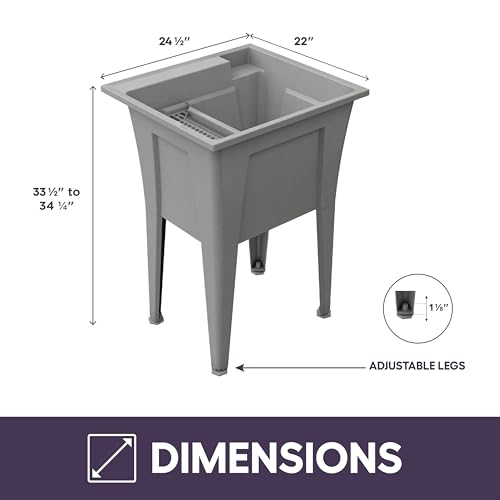 Freestanding Utility Sink with Two Handle Chrome Faucet - 24" Plastic Utility Sink for Garage, Laundry, Indoor and Oudoor Use - Laundry Tub Kit by Noah William Home - Grey (19.5 gal) - color: Grey - Two handle chrome faucet