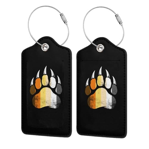Gay Bear Pride Paw Set of 2 Durable Leather Luggage Tags Stylish Travel Gear Men Women