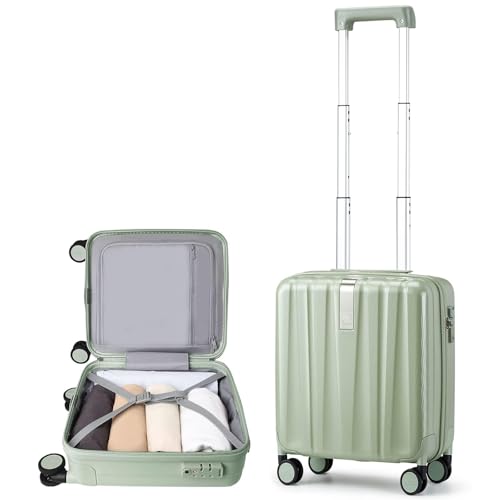 Hanke 14 Inch Underseat Carry On Luggage with Wheels Hard Shell Suitcases Carry On Bag Lightweight Small Mini Suitcase Travel Luggage for Travel（Bamboo Green） - color: Bamboo Green, size: Underseat 14 Inch