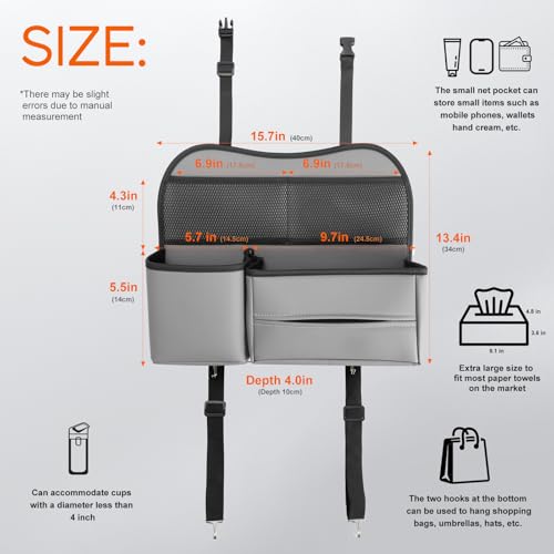 Leather Car Seat Back Organizer with Tissue Holder, Water Bottle Holder, Phone Holder for Road Trips. (Gray) - color: Gray