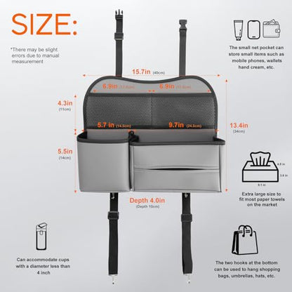 Leather Car Seat Back Organizer with Tissue Holder, Water Bottle Holder, Phone Holder for Road Trips. (Gray) - color: Gray