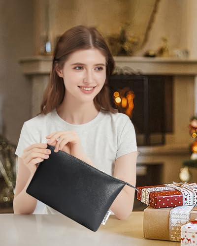 Narwey Small Makeup bag for Purse, Small Makeup Pouch for Purse Cosmetic Bag with Zipper, Cute PU Leather Make up Pouch for Women Girls (Black) - color: A-Black