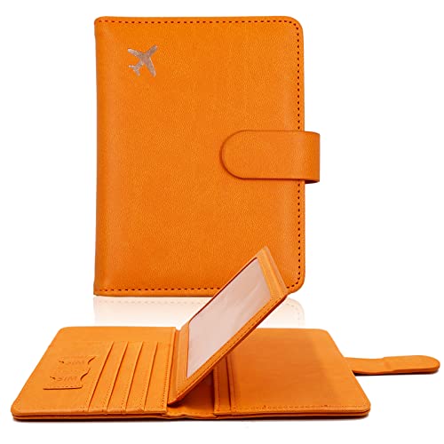 Melsbrinna Rfid Passport Holder for Travel women/Men, Cute Passport Wallet Rfid Blocking Card Slots, Rfid Passport Cover/CaseTravel Wallet, Passport Book Holder (1, Orange) - color: Orange