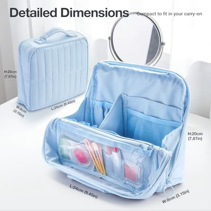 Abiudeng Standing Travel Makeup Bag Stand up Make up Bag Travel Toiletry Bag with Multiple Compartments Large Capacity for Women Business Trips Fitness and Daily Commutes(blue) - color: Blue