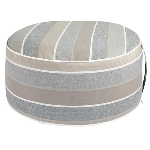 Inflatable Outdoor Ottoman,20"x9" Portable Patio Pouf,Water Resistant,Fade-Resistant,Round Blow Up Footrest Stools for Home Garden Camping Travel(Gray Stripe) - color: Gray Stripe