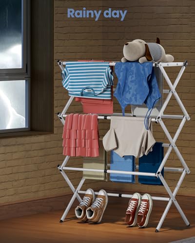 APEXCHASER Oversize Clothes Drying Rack, 3-Tier Drying Rack Clothing, Expandable Metal Laundry Drying Rack, Air Drying Rack, Clothes Rack, No install, 24lb Capacity, 14.9" D x 29.3" W x 39.3" H, White - color: White