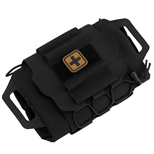 SABADO Rapid/Quick Deploy First Aid Kit Pack Tactical IFAK Pouch Two-Piece System Med Roll Carrier Hypalon Handle Outdoor Sport Hunting Bag - color: Black-87