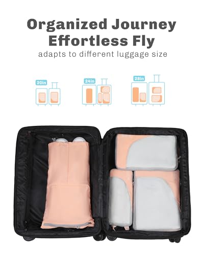 Hynes Eagle 6 Set/ 4 Set/ 2 Set Compression Packing Cubes Travel Essentials Lightweight Nylon Luggage Suitcase Organizer Bag Light Pink 4PCS - color: Light Pink-4 PCS