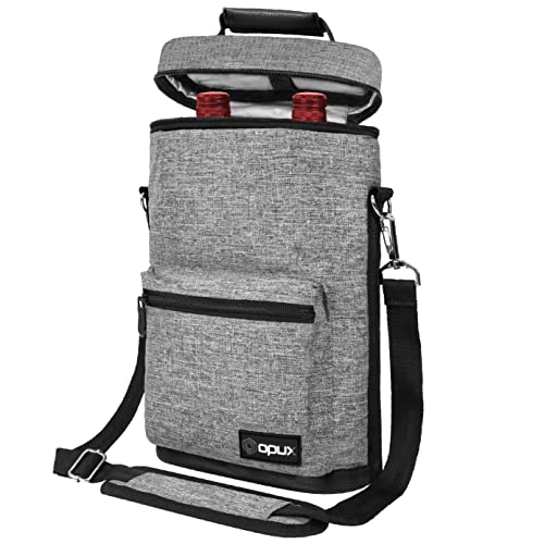 opux Wine Bag 2 Bottle Wine Tote Carrier, Insulated Wine Cooler Bag for Travel Picnic, Leakproof Portable Padded Case, Wine Gifts For Women Men Wine Lovers Christmas, Heather Gray - color: Heather Grey