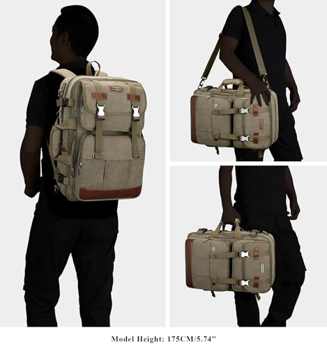 WITZMAN Canvas Travel Backpack for Men Large Laptop Backpack Fit 16 inch Carry-on Airline Approved Convertible Shoulder Rucksack(A6617-3 Army Green) - color: Army Green