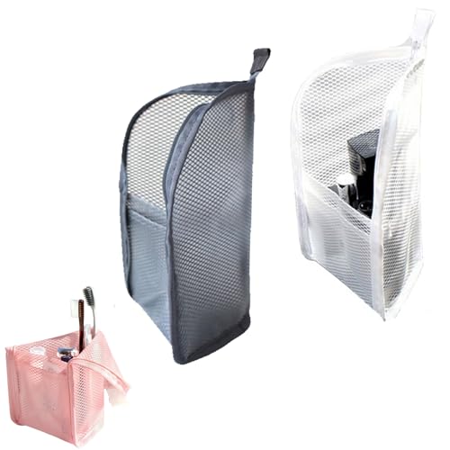 2Pack Standing Toiletry Bag, 2026 New Portable Lightweight Travel Toiletry Bag, EVA Mesh Travel Toothbrush Storage Bag, Foldable Clear Hanging Small Makeup Bag Cosmetic Organiser Storage (White+Grey) - color: White+Grey