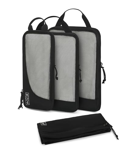 Hynes Eagle 6 Set/ 4 Set/ 2 Set Compression Packing Cubes Travel Essentials Lightweight Nylon Luggage Suitcase Organizer Bag Black 4PCS - color: Black-4 PCS