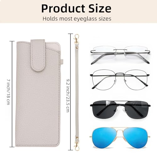CHANGAR Portable Glasses Case Soft Leather Sunglasses Case with Wrist Strap Travel Sunglass Organizer Pouch with Hanging Hook - color: Gray