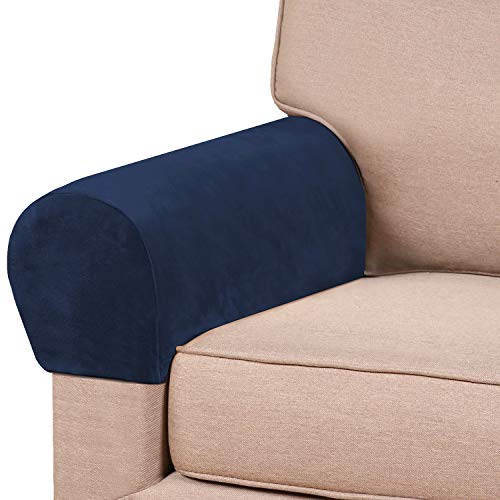 PrinceDeco 2 Pack Thick Velvet Stretch Armrest Covers for Chairs and Sofas Armchair Covers for Arms Couch Arm Covers Armrest Covers for Sofa Non Slip, Navy - color: Navy