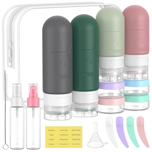 ME.FAN Travel Bottles for Toiletries, 18 Pack TSA Approved Travel Size Containers Set, Silicone Squeezable Portable Split Bottle, Travel Accessories for Conditioner, Shampoo, Lotion - Morandi - color: Morandi