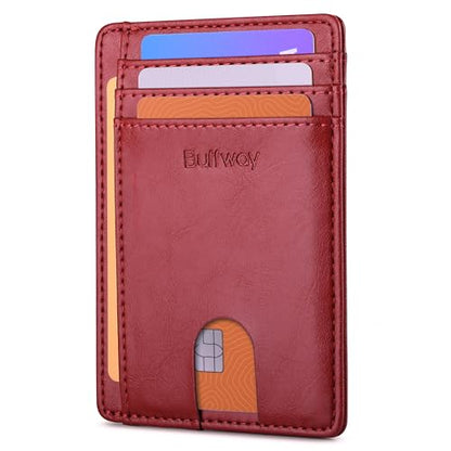 Buffway Slim Minimalist Front Pocket RFID Blocking Leather Wallets for Men and Women - Alaska Cherry - color: Alaska Cherry