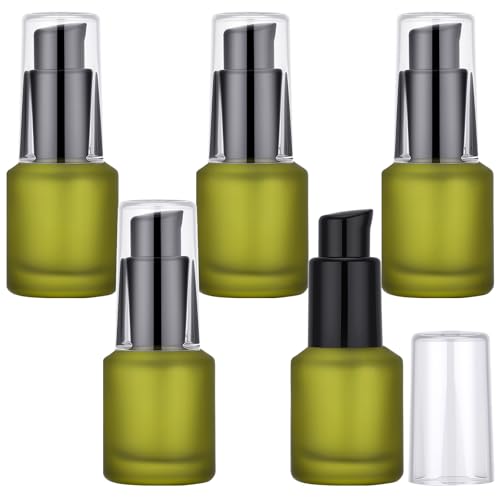 Segbeauty 0.5oz Frosted Glass Travel Size Containers for Lotions, 5pcs Mini Empty Lotion Bottles Pump Dispenser Refillable, 15ml Green Travel Containers for Creams, Small Hair Oil Pump Bottle Liquids - color: Green, style: 5pcs 0.5oz