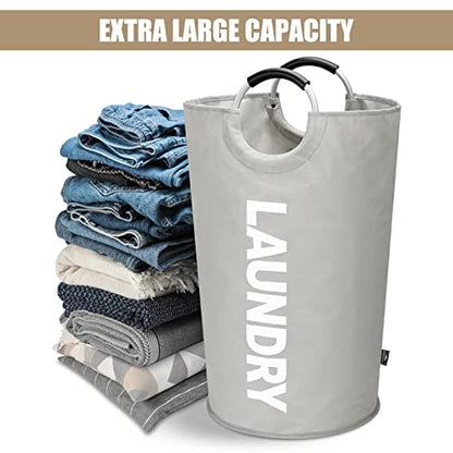 DOKEHOM 95L Large Laundry Basket, Collapsible Laundry Bag, Freestanding Tall Clothes Hamper, Foldable Washing Bin (Grey) - color: Light Grey, size: 95L