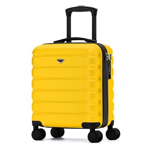 Flight Knight Carry On Suitcase 18x14x8" Hardside Built In TSA Lock & USB Port Lightweight Luggage Silent Double Spinner Wheels Maximum Underseat Carry-On Bag For American & United Approved Airlines - color: Yellow, size: 18x14x8"