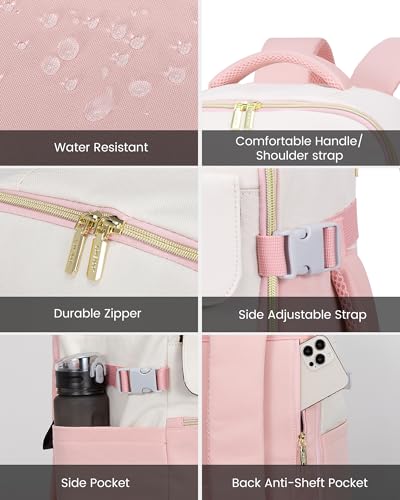 LOVEVOOK 40L Large Travel Backpack for Women, Flight Approved, Waterproof, TSA Compliant, Fits 17.3'' Laptop, 17 Pockets, 3 Packing Cubes - color: Beige-pink, size: 40L-17.3 Inch-4Pcs